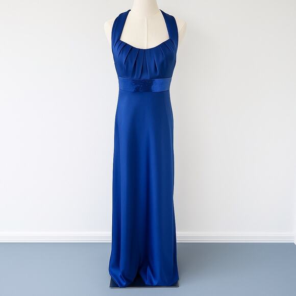 Calvin Klein Blue Satin Crossback Maxi Gown with Sequins - Picture 1 of 10